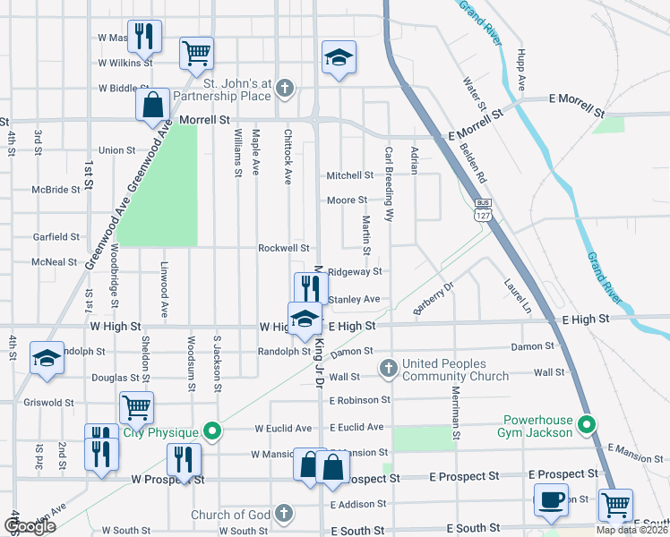 map of restaurants, bars, coffee shops, grocery stores, and more near 110 Ridgeway Street in Jackson