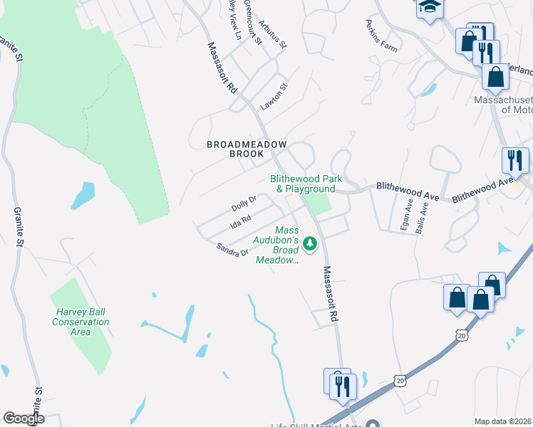 map of restaurants, bars, coffee shops, grocery stores, and more near 15 Dolly Drive in Worcester