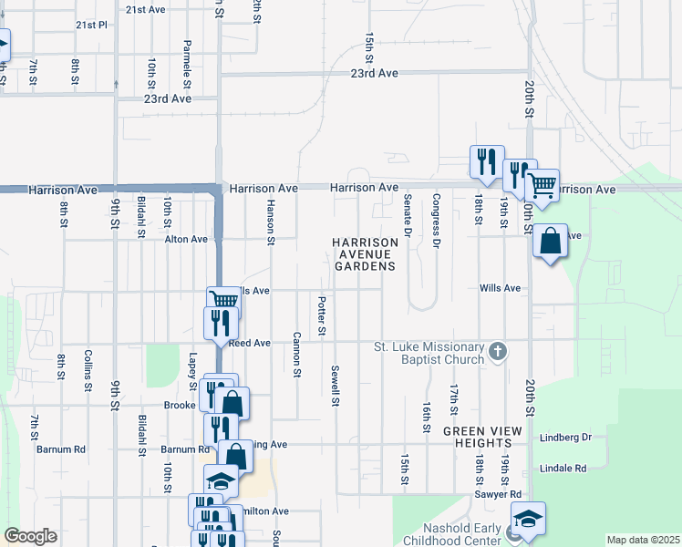 map of restaurants, bars, coffee shops, grocery stores, and more near 2718 Potter Street in Rockford