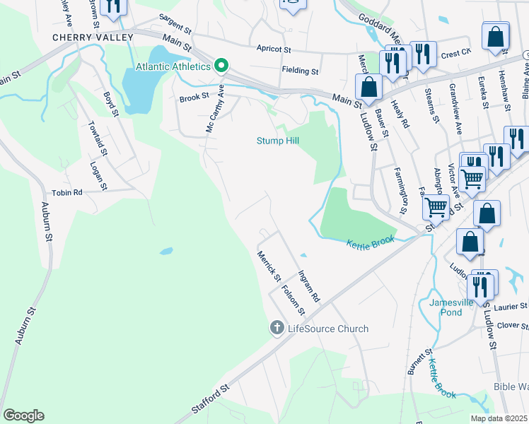 map of restaurants, bars, coffee shops, grocery stores, and more near 32 Ingram Road in Leicester