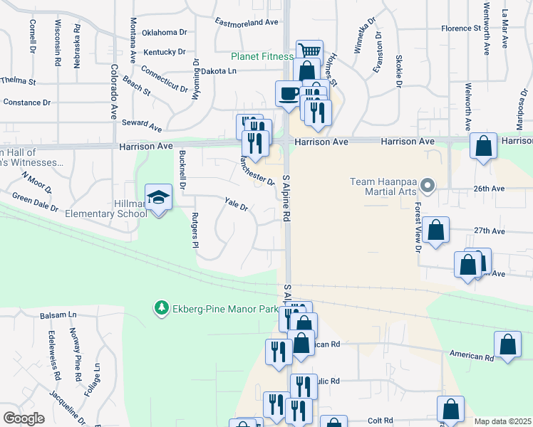 map of restaurants, bars, coffee shops, grocery stores, and more near 4456 Carthage Drive in Rockford