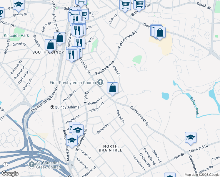 map of restaurants, bars, coffee shops, grocery stores, and more near 41 Dale Avenue in Quincy