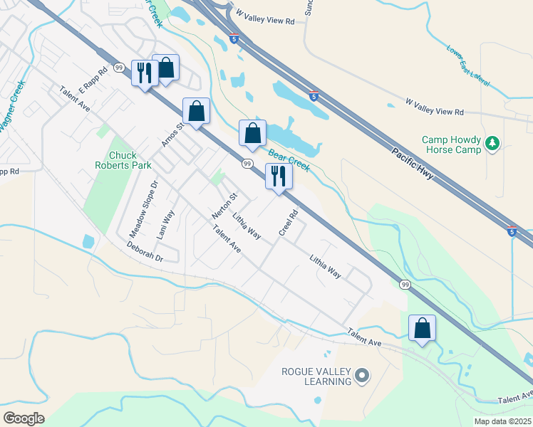 map of restaurants, bars, coffee shops, grocery stores, and more near 549 Tulipan Way in Talent