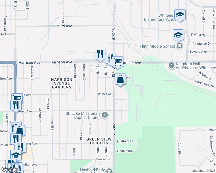 map of restaurants, bars, coffee shops, grocery stores, and more near 2707 20th Street in Rockford