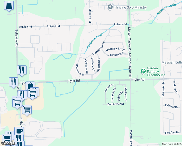 map of restaurants, bars, coffee shops, grocery stores, and more near 9357 Walden Drive West in Belleville