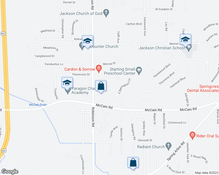 map of restaurants, bars, coffee shops, grocery stores, and more near 797 West Barrington Circle in Jackson