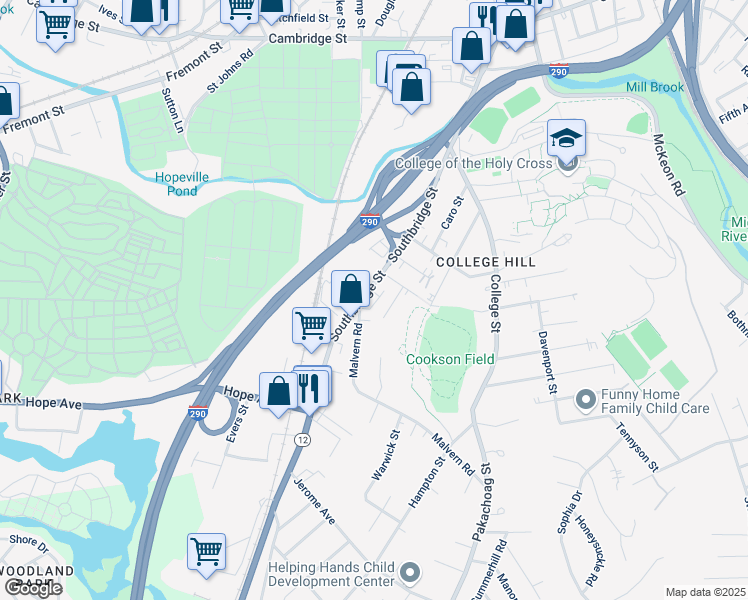 map of restaurants, bars, coffee shops, grocery stores, and more near in Worcester
