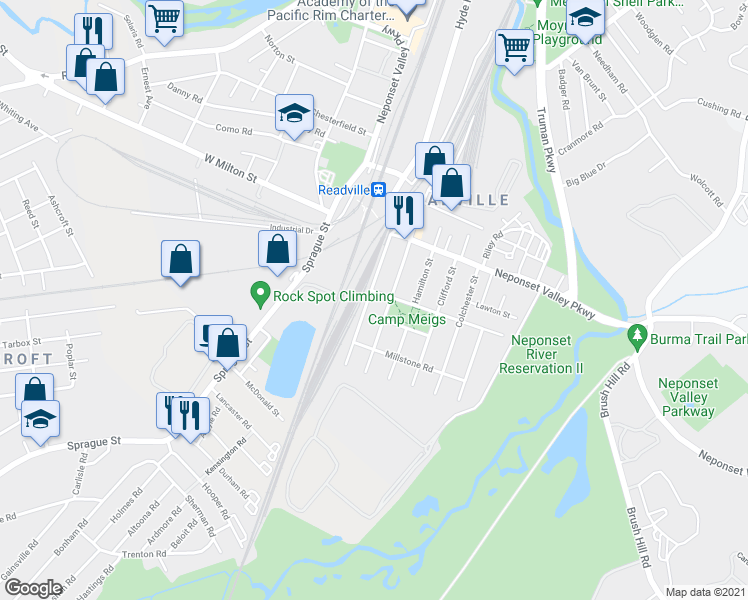 map of restaurants, bars, coffee shops, grocery stores, and more near 6 Stanbro Street in Boston