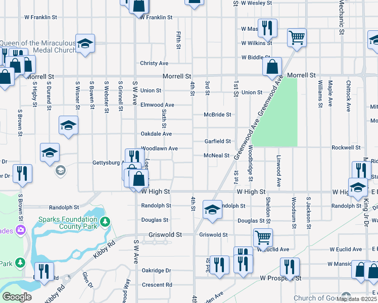 map of restaurants, bars, coffee shops, grocery stores, and more near 1122 4th Street in Jackson