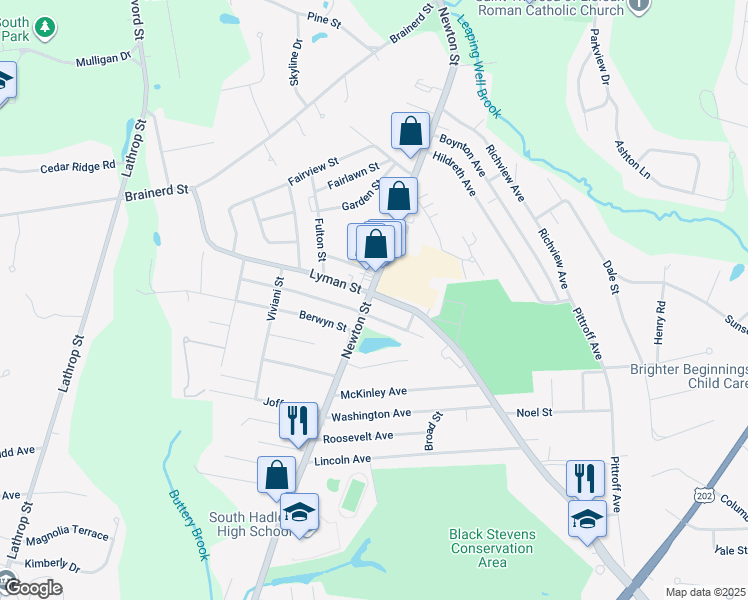 map of restaurants, bars, coffee shops, grocery stores, and more near 465 Massachusetts 116 in South Hadley