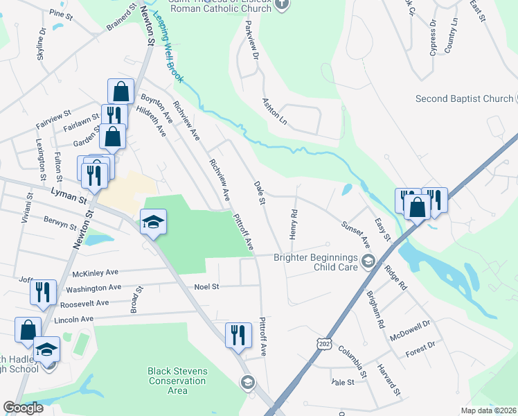 map of restaurants, bars, coffee shops, grocery stores, and more near 33 Dale Street in South Hadley