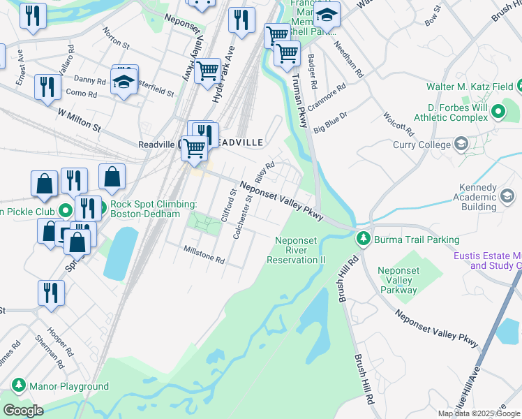 map of restaurants, bars, coffee shops, grocery stores, and more near 18 Forestvale Rd in Boston