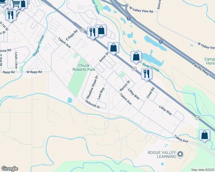 map of restaurants, bars, coffee shops, grocery stores, and more near 390 Taylor Street in Talent