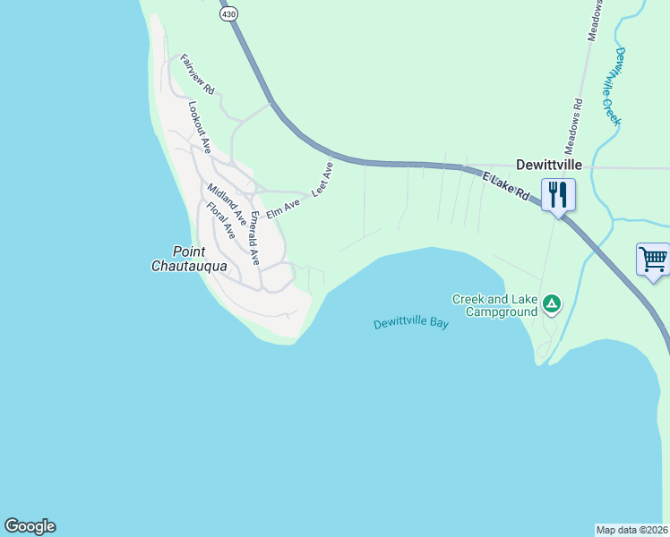 map of restaurants, bars, coffee shops, grocery stores, and more near 6007 Tinkertown Drive in Dewittville