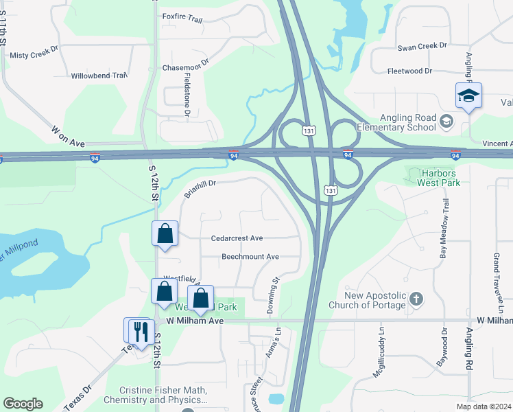 map of restaurants, bars, coffee shops, grocery stores, and more near 5650 Briarhill Court in Portage