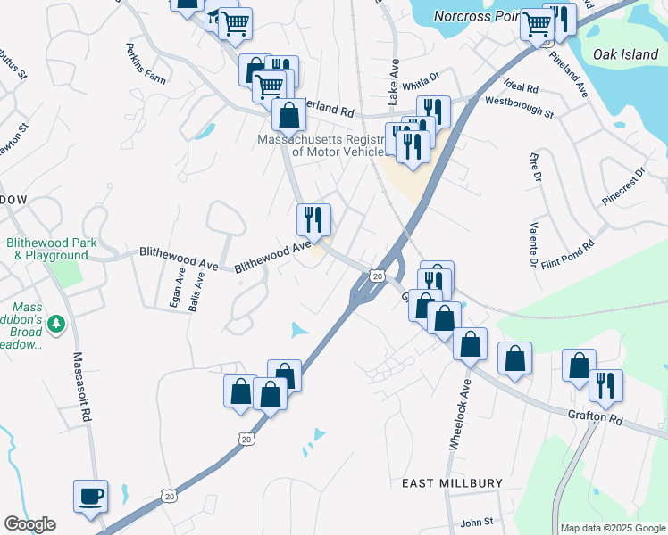 map of restaurants, bars, coffee shops, grocery stores, and more near 9 Beverly Cove in Worcester