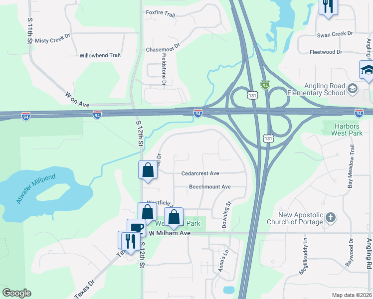 map of restaurants, bars, coffee shops, grocery stores, and more near 5691 Claremount Street in Portage