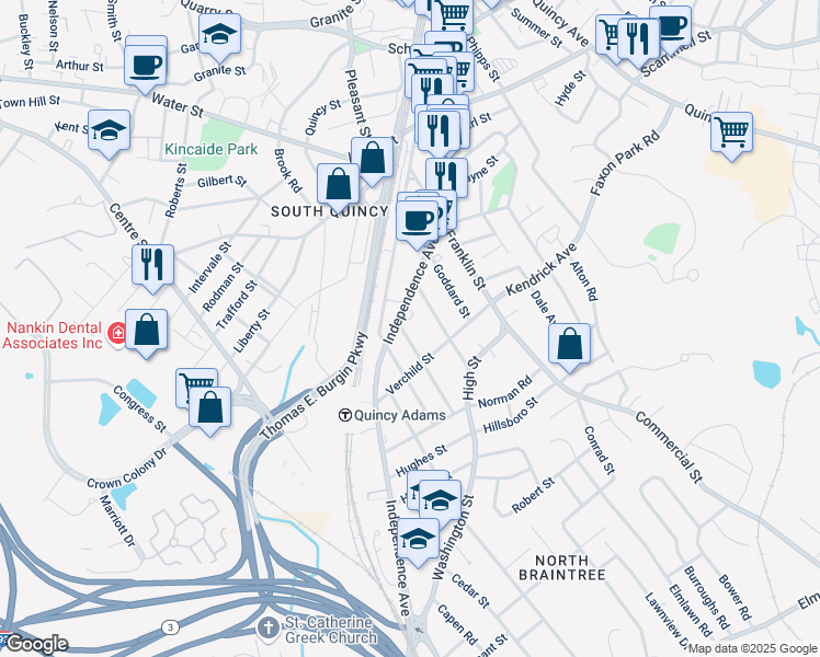 map of restaurants, bars, coffee shops, grocery stores, and more near 43 Bennington Street in Quincy