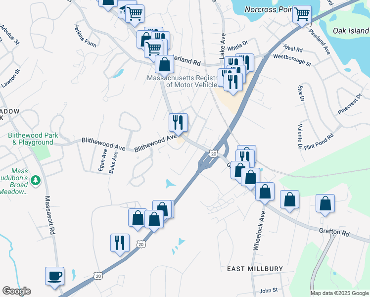 map of restaurants, bars, coffee shops, grocery stores, and more near 9 Beverly Cove in Worcester