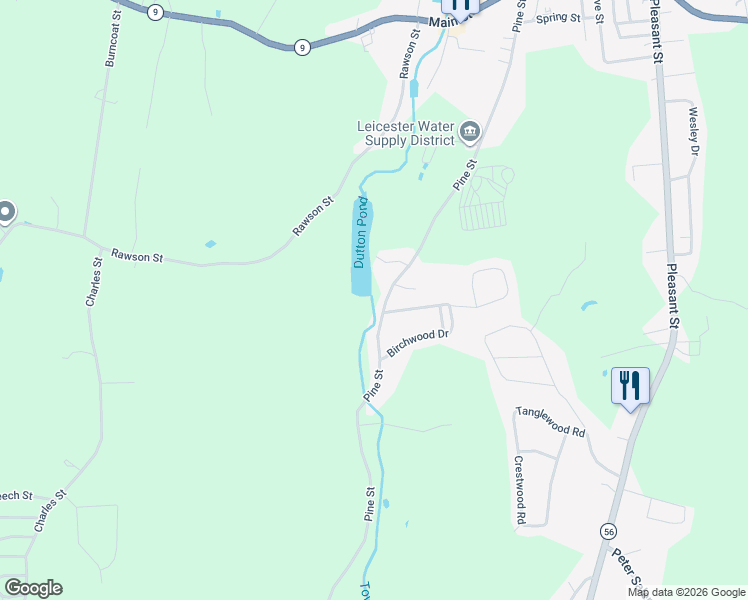 map of restaurants, bars, coffee shops, grocery stores, and more near 214 Pine Street in Leicester