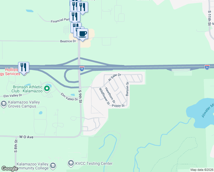 map of restaurants, bars, coffee shops, grocery stores, and more near 6334 Al Sabo Drive in Kalamazoo