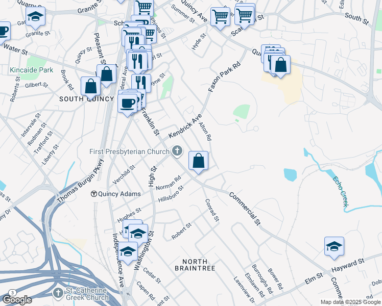 map of restaurants, bars, coffee shops, grocery stores, and more near 41 Dale Avenue in Quincy
