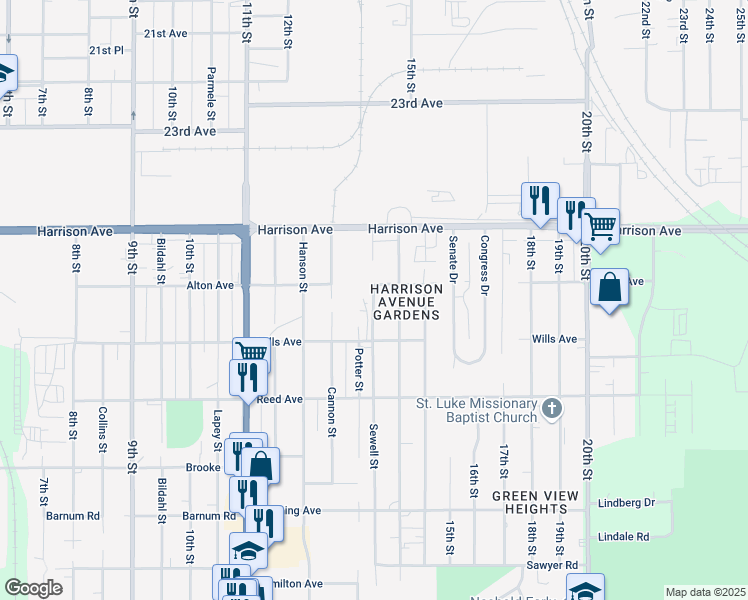 map of restaurants, bars, coffee shops, grocery stores, and more near 2718 Potter Street in Rockford