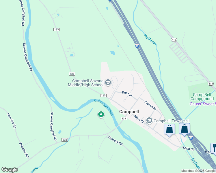 map of restaurants, bars, coffee shops, grocery stores, and more near 8455 Co Road 125 in Campbell