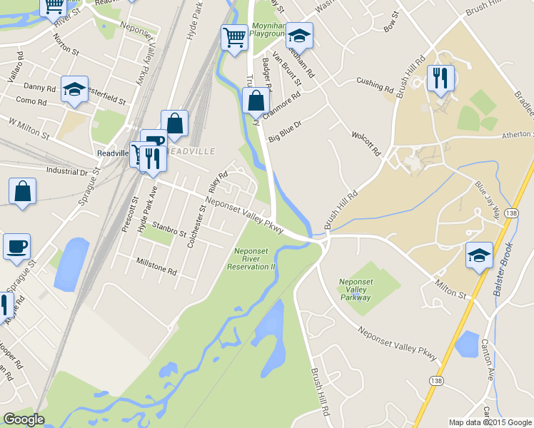 map of restaurants, bars, coffee shops, grocery stores, and more near 312 Neponset Valley Parkway in Boston