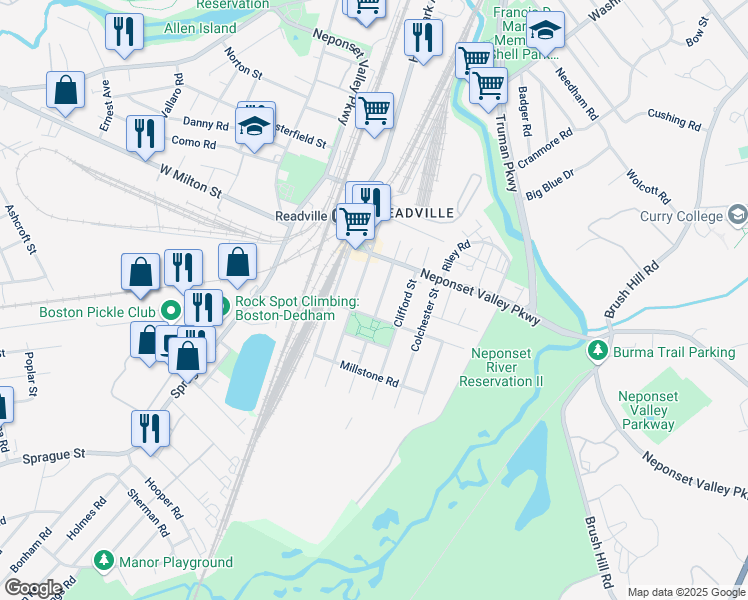 map of restaurants, bars, coffee shops, grocery stores, and more near 25 Hamilton Street in Boston
