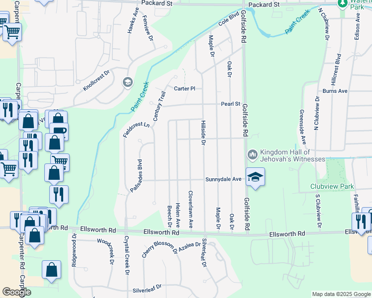 map of restaurants, bars, coffee shops, grocery stores, and more near 3641 Cloverlawn Avenue in Ypsilanti