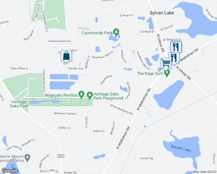 map of restaurants, bars, coffee shops, grocery stores, and more near 5 Greenfield Court in Lake Zurich