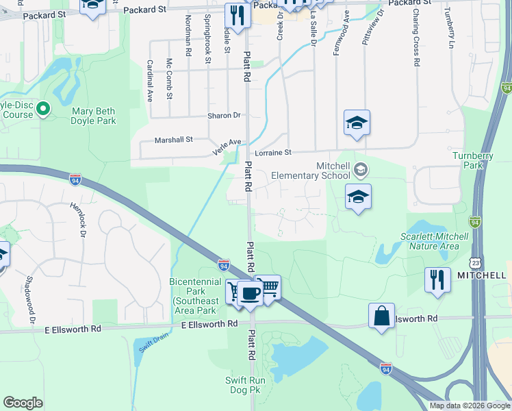 map of restaurants, bars, coffee shops, grocery stores, and more near 3001 Williamsburg Road in Ann Arbor