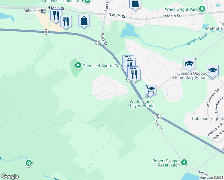 map of restaurants, bars, coffee shops, grocery stores, and more near 2200 Avalon Drive in Cohasset
