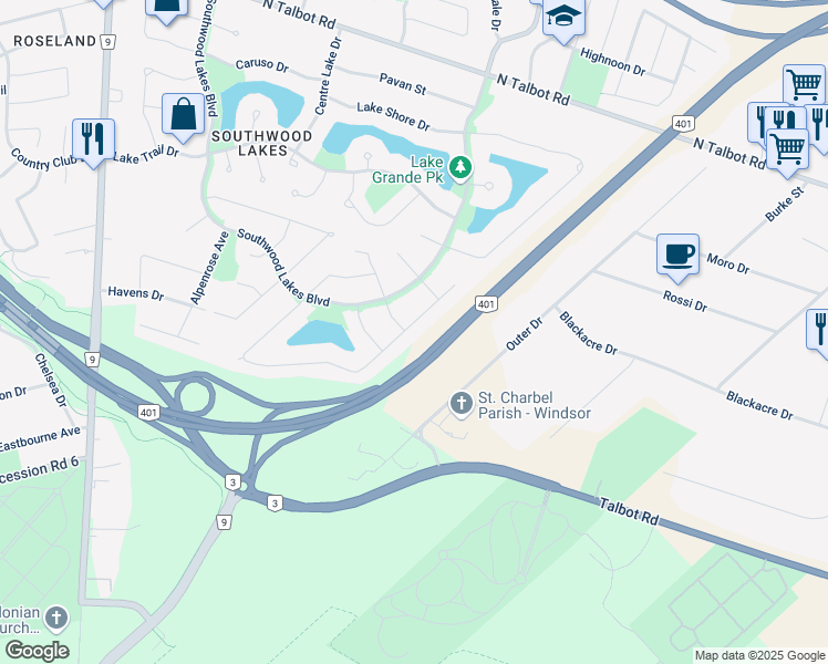 map of restaurants, bars, coffee shops, grocery stores, and more near 1464 Imperial Crescent in Windsor