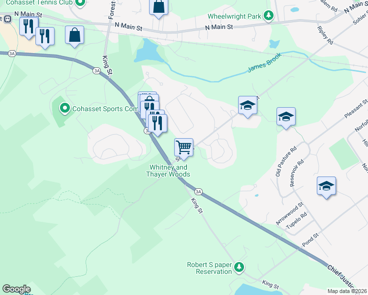 map of restaurants, bars, coffee shops, grocery stores, and more near 261 Sohier Street in Cohasset