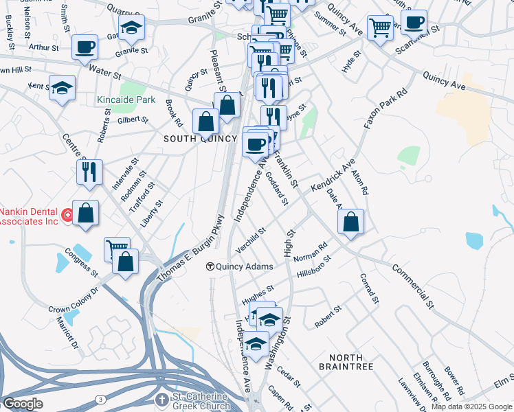 map of restaurants, bars, coffee shops, grocery stores, and more near 43 Bennington Street in Quincy