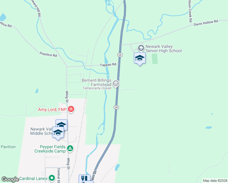 map of restaurants, bars, coffee shops, grocery stores, and more near 8943 Main Street in Newark Valley