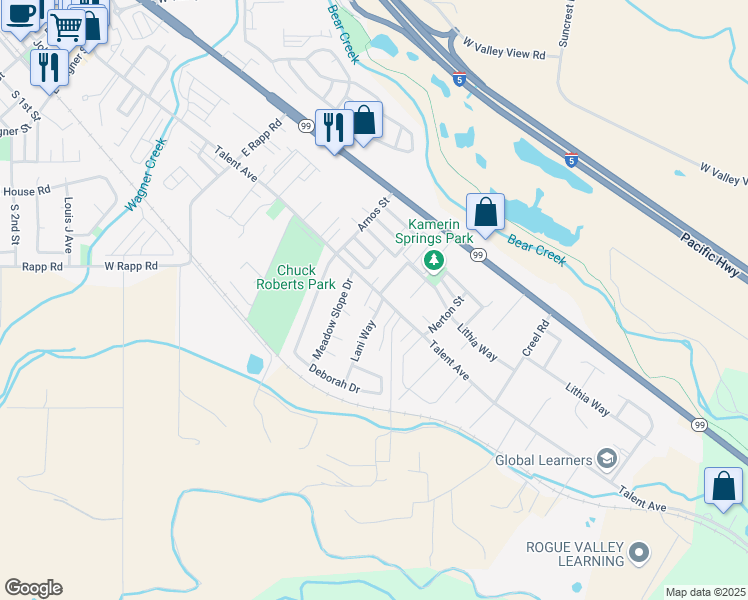map of restaurants, bars, coffee shops, grocery stores, and more near 126 Marin Court in Talent