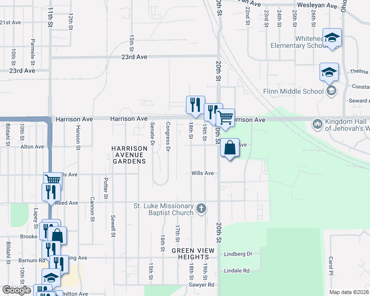 map of restaurants, bars, coffee shops, grocery stores, and more near 2201 Alton Avenue in Rockford