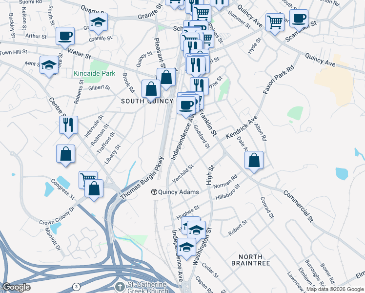 map of restaurants, bars, coffee shops, grocery stores, and more near 43 Bennington Street in Quincy