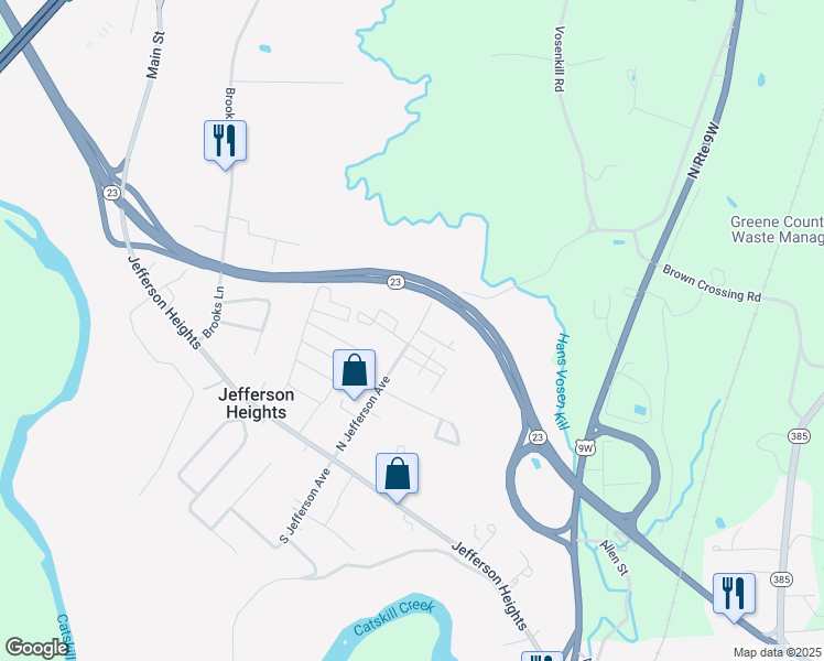 map of restaurants, bars, coffee shops, grocery stores, and more near 145 North Jefferson Avenue in Catskill