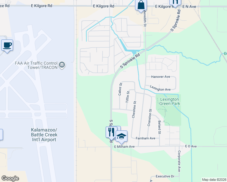 map of restaurants, bars, coffee shops, grocery stores, and more near 5615 South Sprinkle Road in Portage