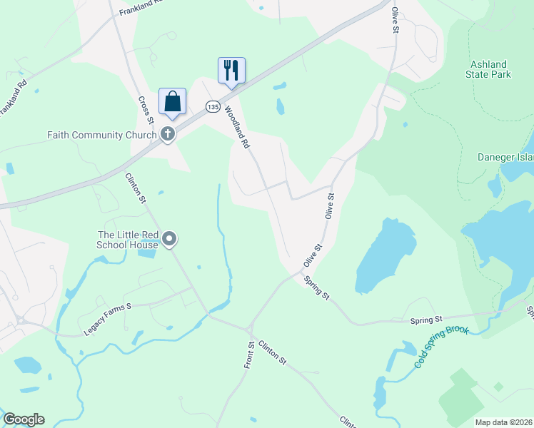 map of restaurants, bars, coffee shops, grocery stores, and more near 87 Woodland Road in Ashland