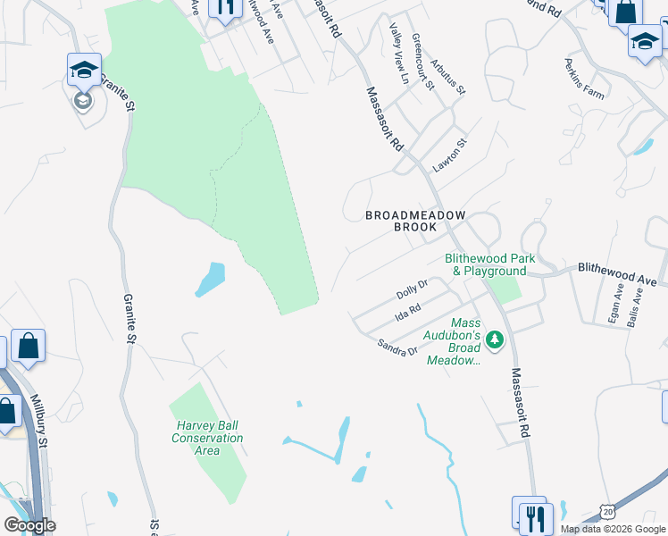map of restaurants, bars, coffee shops, grocery stores, and more near 13 Woodcliffe Avenue in Worcester