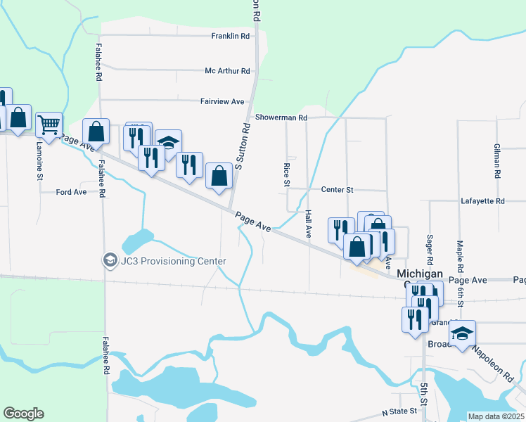 map of restaurants, bars, coffee shops, grocery stores, and more near 4250 Page Avenue in Michigan Center