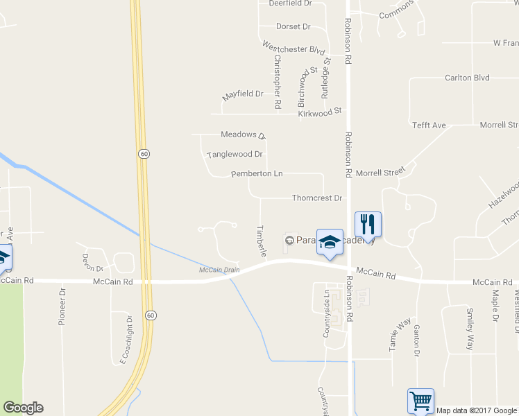 map of restaurants, bars, coffee shops, grocery stores, and more near 3849 Thorncrest Drive in Jackson