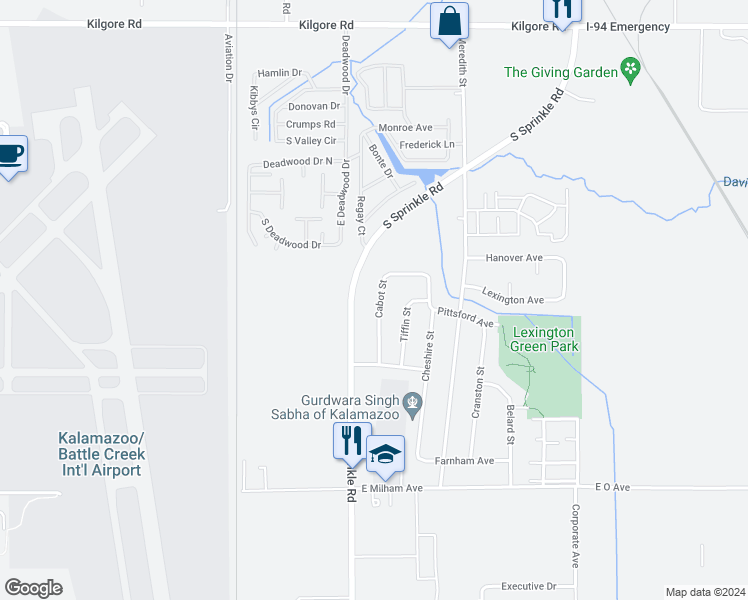 map of restaurants, bars, coffee shops, grocery stores, and more near 5544 Cabot Street in Portage