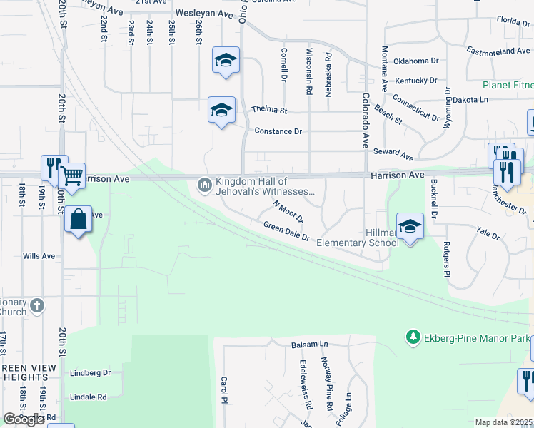 map of restaurants, bars, coffee shops, grocery stores, and more near 3219 Chadwick Drive in Rockford
