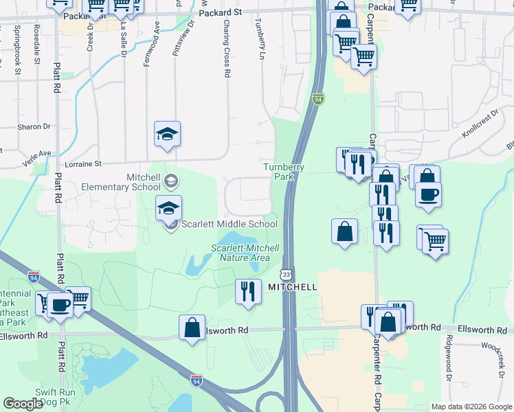 map of restaurants, bars, coffee shops, grocery stores, and more near 3209 Monument in Ann Arbor
